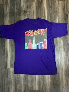 Vintage 80s Chicago Illinois City Skyline Puff Print Graphic T-shirt Size Large